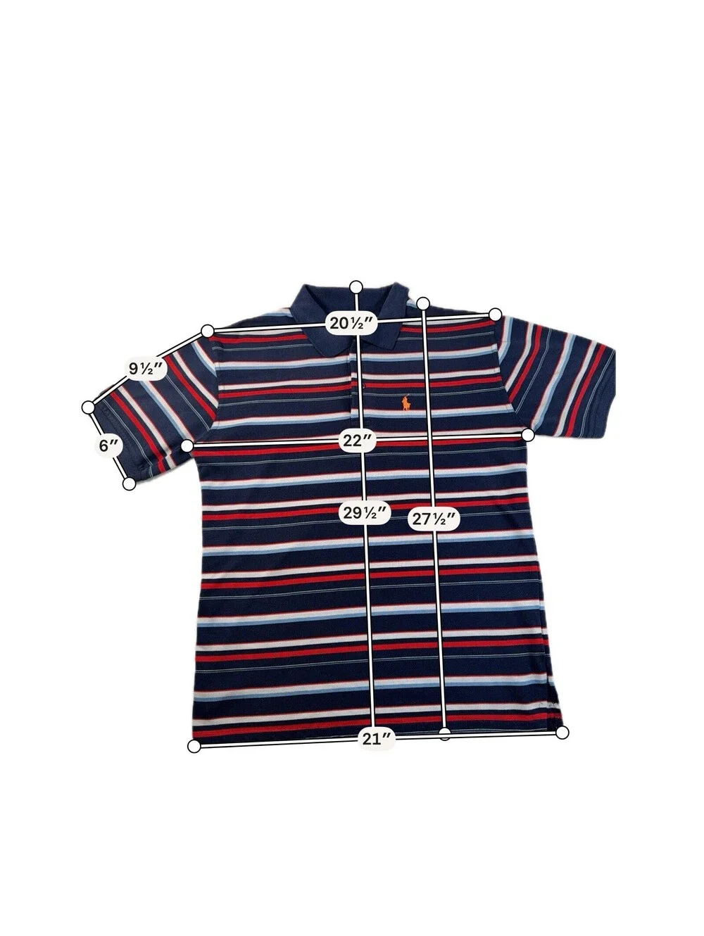 Polo Ralph Lauren Polo Shirt Blue & White Red Striped W/ Pony XL Youth Pre Owned